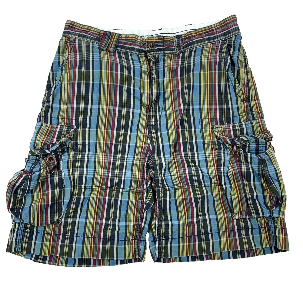 Vintage Polo Ralph Lauren Shorts Men 34 Plaid Cargo Baggy Y2K Dad PRL Blue Green